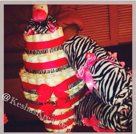 Zebra Print And Haute Pink Diaper Cake Pink Diaper Cakes Diy Diaper Cake