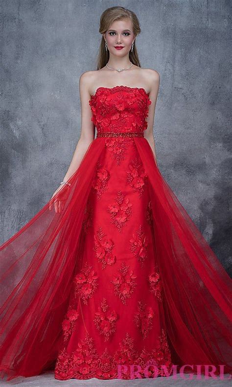 Strapless Red Embroidered Prom Dress With Floral Appliques Dresses