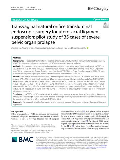 Pdf Transvaginal Natural Orifice Transluminal Endoscopic Surgery For