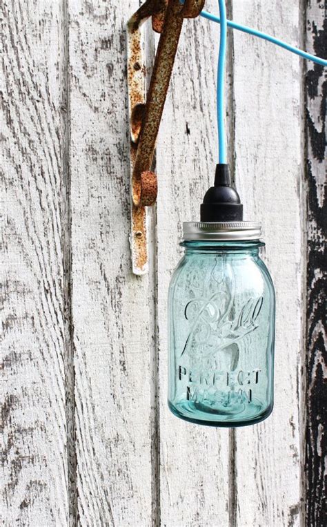 Mason Jar Light Aqua Ocean Blue Sea Glass Modern Industrial Etsy