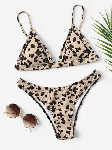 Random Leopard Print Triangle Bikini Set Swimwear Beachwear Women Fashion Triangle Bikini