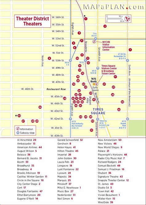 New York Top Tourist Attractions Map Theatrer District Theatres