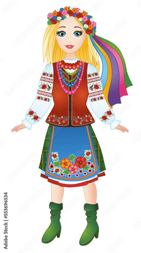 Beautiful Ukrainian Girl In National Ukrainian Costume Vyshyvanka Vector Illustration Stock