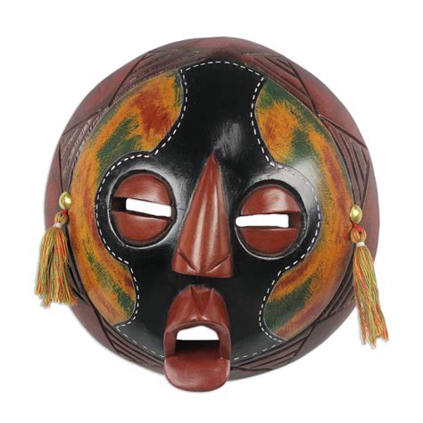 Handcrafted African Sese Wood Mask From Ghana Round Fantasy Novica