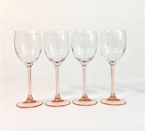 Vintage Set Of 4 Luminarc Wine Glasses Or Goblets 4 Pink Blush Stemmed Glassware Clear Bowl