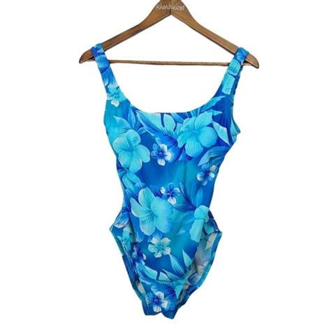 speedo swim speedo tropical floral vintage one piece blue swimsuit poshmark
