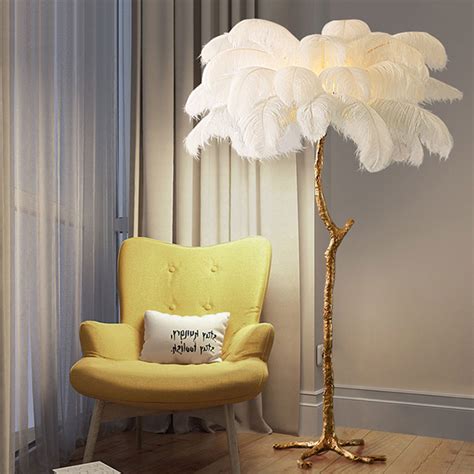 Feather drum stand up lamp nordic 1 bulb floor light with fishing rod arm for bedroom. Hotel wedding bed room standing lighting feather floor ...