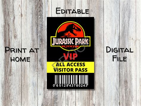 Jurassic Park Vip Visitor Pass Lanyard Badge Editable Digital Etsy Uk