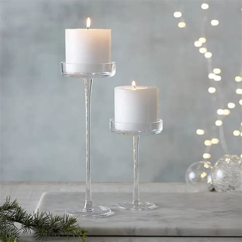 Tall Pillar Candle Holders Glass Elegant Minimalist Seeded Glass