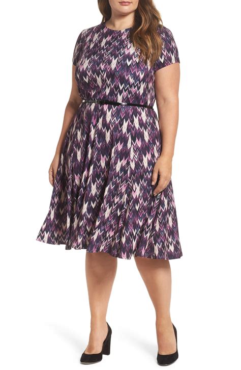 Eliza J Belted Print Fit And Flare Dress Plus Size Nordstrom