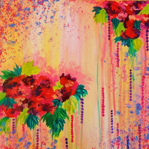 Items Similar To Strawberry Confetti Painting Abstract Acrylic Floral