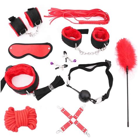 10 pcs set sexy lingerie pu leather bdsm sex bondage set handcuffs footcuff whip rope gag mask