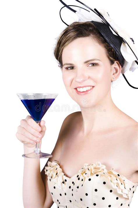vintage girl with a blue cocktail stock image image of fresh cocktails 269671183