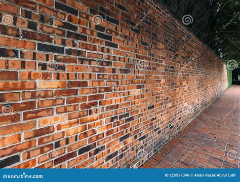 Perspective Side View Of Old Red Brick Wall Texture Background Stock