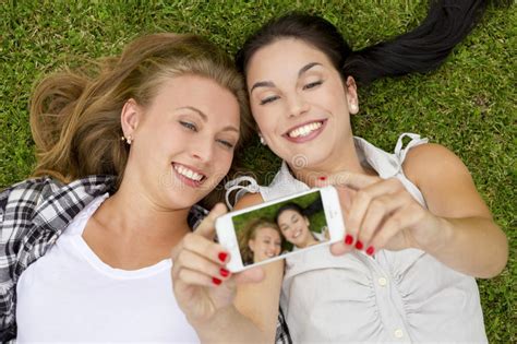 Best Friends Taking Selfies Stock Image Image Of Lying Cute 49332507