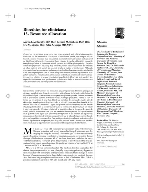 Bioethics For Clinicians 13 Resource Allocation