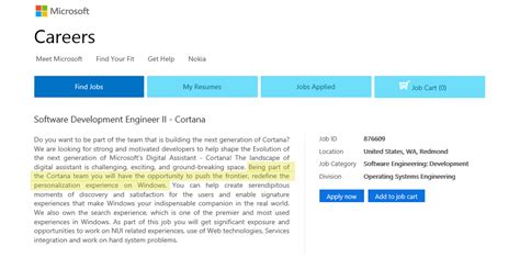 Microsoft Careers Job Teases Cortana On Windows