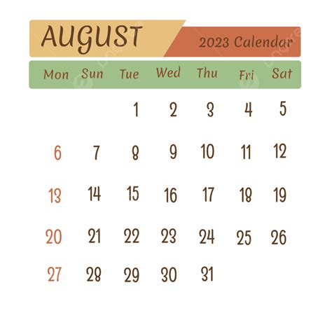 Kalender Bulan Agustus 2023 Png Vector Psd And Clipart With