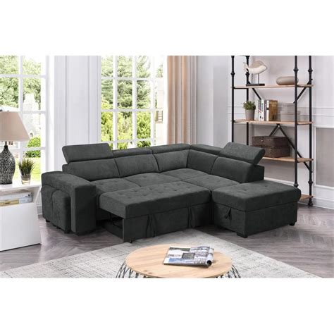 Henrik Dark Gray Sleeper Sectional Sofa With Storage Ottoman And 2