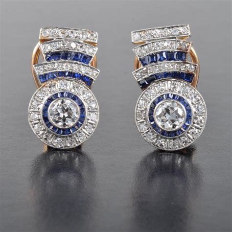 Art Deco Diamond Sapphire Earrings Lot Bijoux Art Deco Art Deco