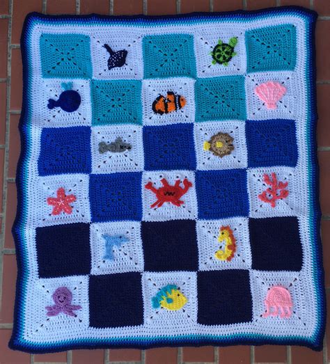 Baby Blanket Crochet Crochet Baby Fish Ocean Granny Square Afghan