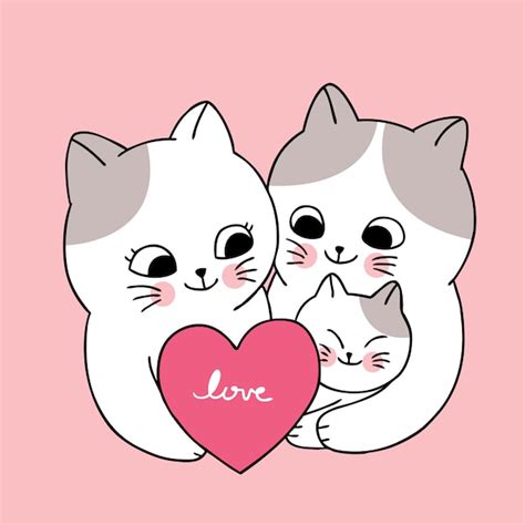 Dibujos animados lindo día de san valentín familia gatos blancos y