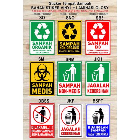Jual Sticker Tempat Sampah Organik Non Organik Sampah Medis Sampah B Jagalah Kebersihan