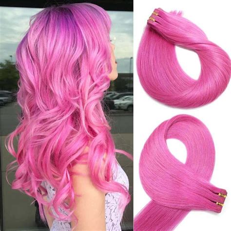 8a Pink Tape In Remy Human Hair Extensions 20 Pcs Pink