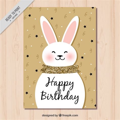 Free Vector Cute Bunny Birthday Card