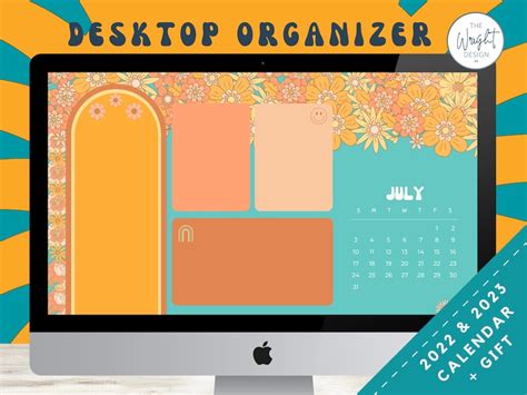 Retro Desktop Wallpaper Organizer 2022 2023 Calendar Blue Etsy