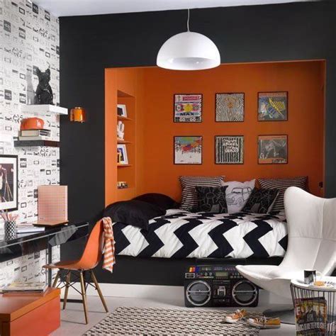 With our gallery of modern teenage boy room decor ideas it can still be fun. Black orange boys bedroom | B's Room | Pinterest