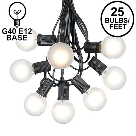Frosted White G40 Globeround Outdoor String Light Set On Black Wire