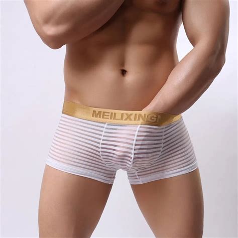 Male Solid Color Striped Net Underwear Comfortable Breathable In