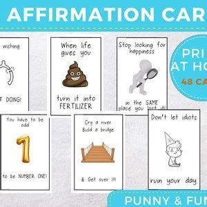 Funny Affirmation Cards Printable Master Set Of Sarcastic