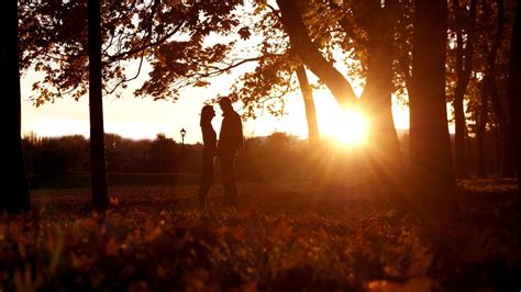 Sunset Trees Forests Silhouettes Couple Sunlight Wallpaper 1920x1080