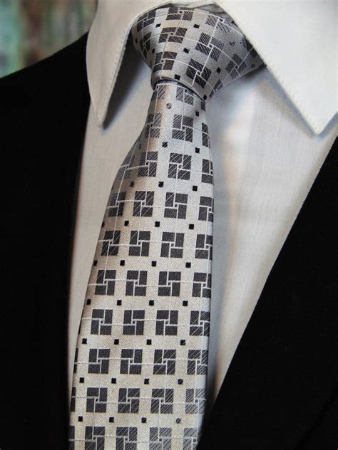 Silk Neckties Mens Gray And Silver Geometric Silk Tie