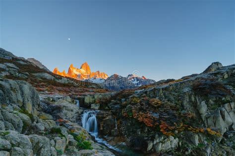 View Of Mount Fitz Roy And The Waterfall In The Los Glaciares National