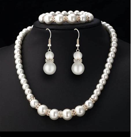 Silver Pearl Necklace And Earrings Set Wedding Jewelry Bridal