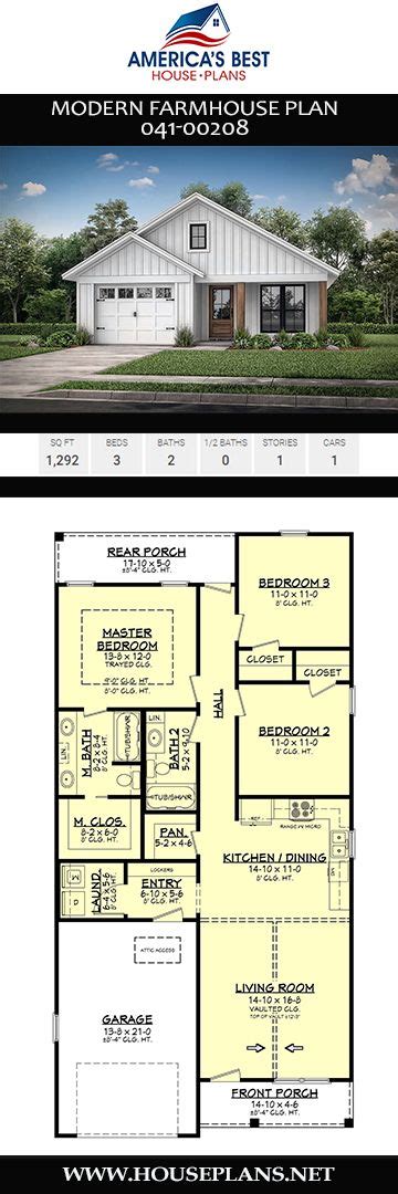 Single story house plans tend to include a generous communal area, sometimes called the family triangle of living room, dining room, and kitchen. Well suited for a narrow lot, Plan 041-00208 outlines a ...
