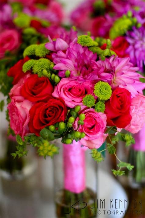 Red Pink And Green Bouquet Wedding Flowers Red Roses Pink Wedding