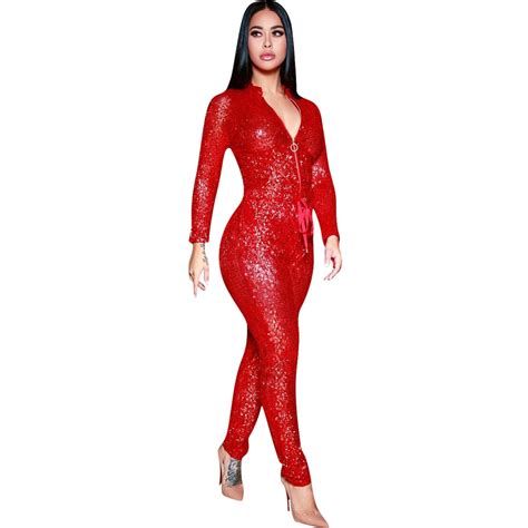 Plus Xxxl Size Womens Red Sliver Sequin Jumpsuit Party Costume Loose