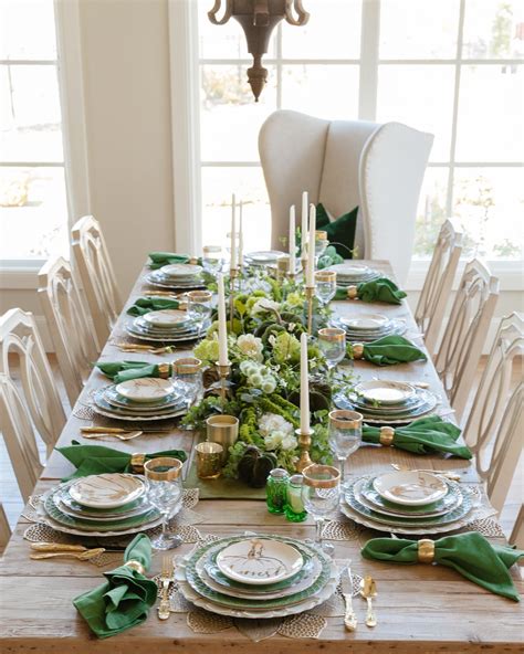 Green And Gold Fall Harvest Tablescape Thanksgiving Table Settings