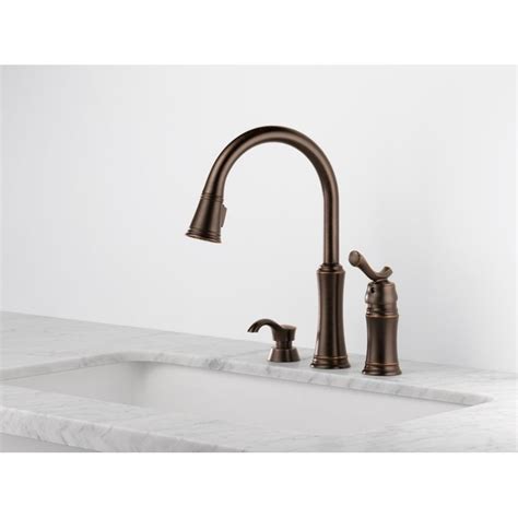 Soap dispensers with kitchen faucets. Delta 59963-SSSD-DST Pull-Down Kitchen Faucet with Soap ...