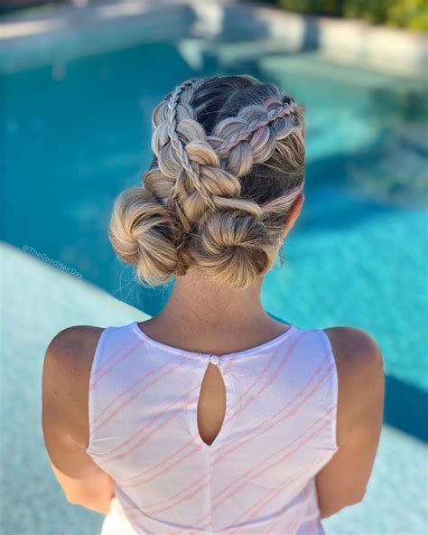 Criss Cross Stacked Braids Into Space Buns 💓 French Braid Hairstyles