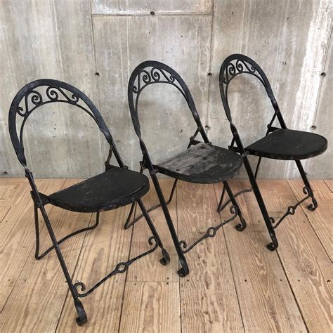 Set Of Three Vintage Folding Wrought Iron Chairs Wrought Iron Chairs