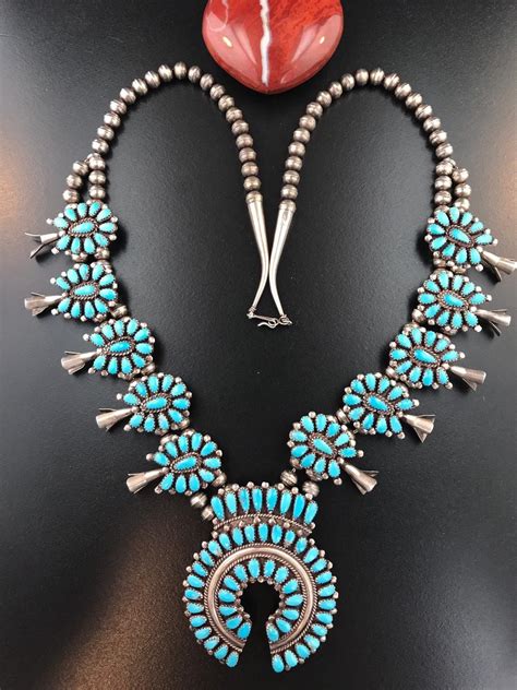 Vintage Zuni Turquoise Squash Blossom Petit Point Cluster Necklace