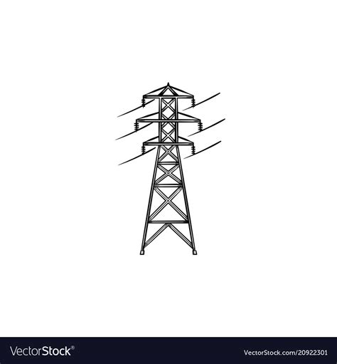 Electrical Power Line Hand Drawn Outline Doodle Vector Image