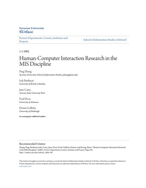 Pdf Human Computer Interaction Research In The Mis Discipline