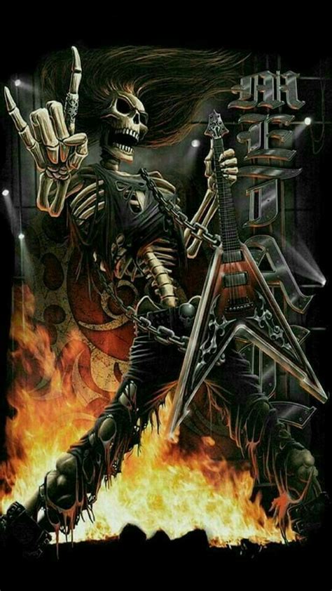 Caveira Com Guitarra Heavy Metal Art Heavy Metal Skull Wallpaper