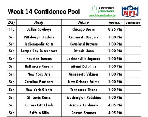 Nfl Week 14 Printable Schedule